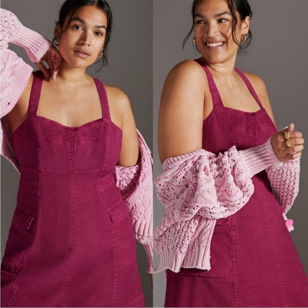 NWT $148 Anthropologie Rose Pink Square-Neck Mini Flap Pockets Back Zip Dress, 8